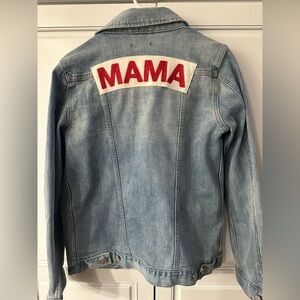 Denim Jacket with Red 'MAMA' Patch- medium